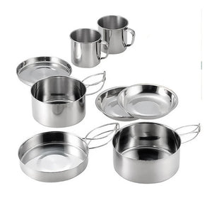  8PCS Portable Ultralight Cookware Stainless Steel Pots, Bowls and Pans Set for Outdoor Camping Trip, Outdoor Cutlery Set