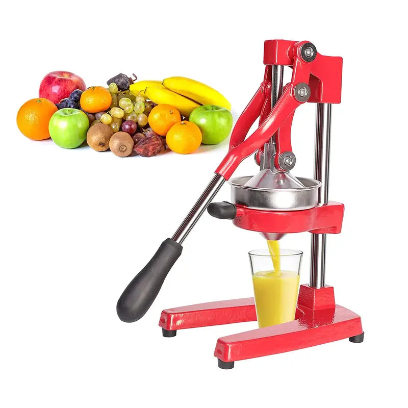 E-Macht Manual Stainless Steel Citrus Juicer Squeezer with Cast Iron Base and Handle, Red