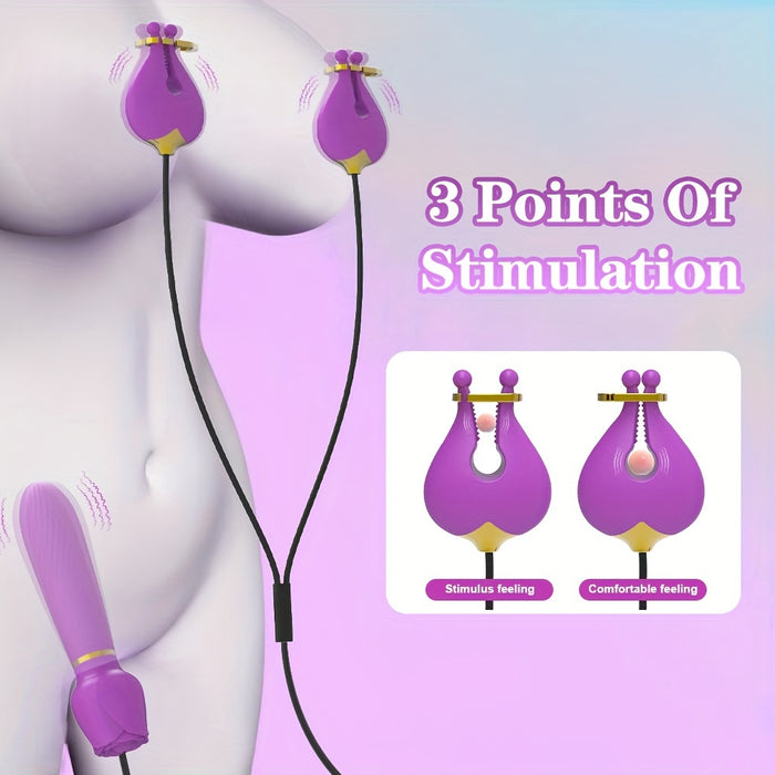 Wireless Rose Nipple Clamp Set with 10 Vibration Modes