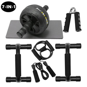 ZUDKSUY 7-In-1 Ab Roller Wheel Kit, Perfect Home Gym Equipment Exercise Roller Wheel Kit with Push-Up Bar, Knee Mat, Jump Rope and Hand Gripper, Core Strength & Abdominal Exercise Ab Roller, Blue