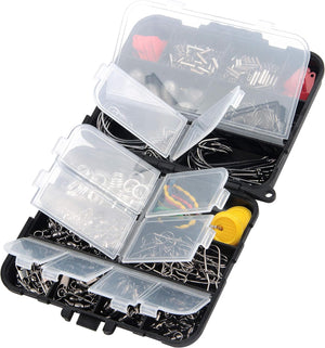 Fishing Accessories Tackle Kit Box-Sinker Weights, Crossline Barrel Swivel, Swivel Snap, Hooks, Sinker Slides, Fishing Bead with Tackle Box