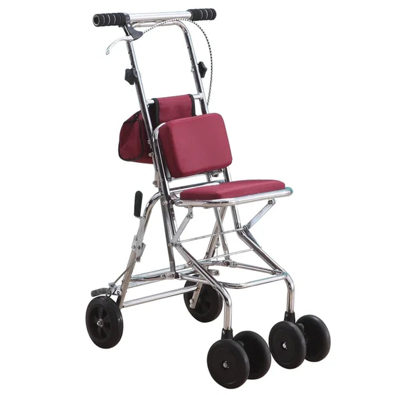 Portable Walking Chair Foldable Four-Wheeled Shopping Seat Shock Absorption Mobility Aid for Elderly