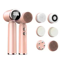 Rechargeable Waterproof Electric Silicone Facial Cleansing Brush - Vibration, LCD Display, Exfoliating Face Wash Tool