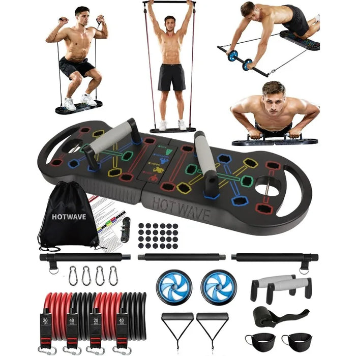 HOTWAVE Portable Exercise Equipment with 16 Gym Accessories.20 in 1 Push up Board Fitness,Resistance Bands with Ab Roller