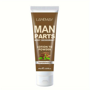 Man Parts Deodorant Lotion to Powder | Sandalwood Scent, 72-Hour Odor Control, 2.03oz