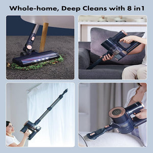 Homeika Cordless Vacuum Cleaner, 20Kpa 8-In-1 Powerful Suction Vacuum with LED Display, Lightweight Stick Vacuum Cleaner with Detachable Battery 30 Min Runtime for Home/Carpet/Hard Floor/Pet Hair Blue