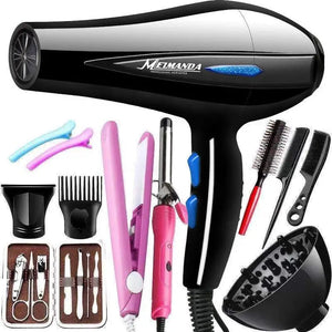 1000W Professional Hair Dryer Set - Includes Hair Straightener & Curling Iron, Compact Blow Dryer with Blue Light & Negative Ionic for Home Use