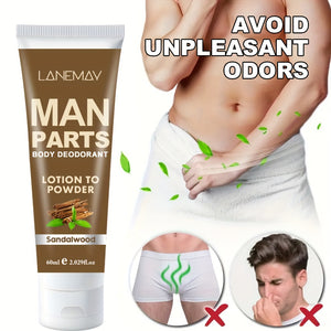 Man Parts Deodorant Lotion to Powder | Sandalwood Scent, 72-Hour Odor Control, 2.03oz