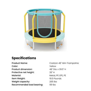 Costzon - Trampoline for Kids, ASTM Approved 55'' Mini Kids Trampoline with Safety Enclosure Net, No-Gap Safe Design, Easy to Assemble 4.6 Ft Outdoor Indoor Small Toddler Trampoline